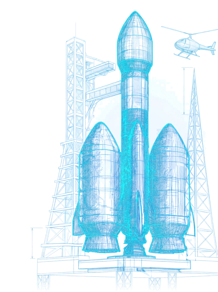 Blueprint roket di menara pelancaran